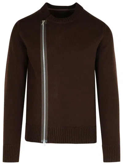 Sacai Zip-detail Wool Sweater In Brown