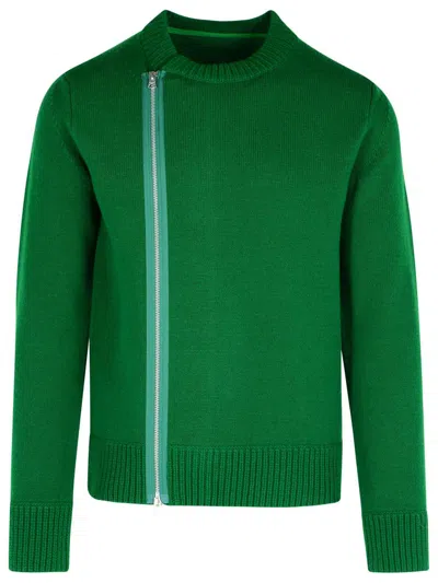 Sacai Zip-detail Wool Sweater In Green