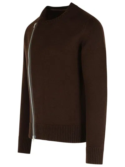 Sacai Zip-detail Wool Sweater In Brown