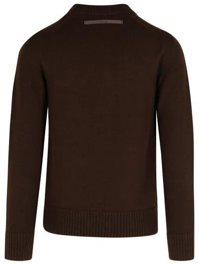 Sacai Zip-detail Wool Sweater In Brown