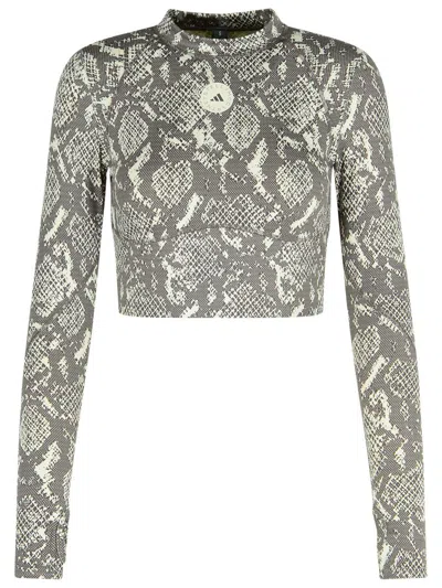 Adidas By Stella Mccartney Cropped Snake-print Stretch Recycled Top In Animal Print