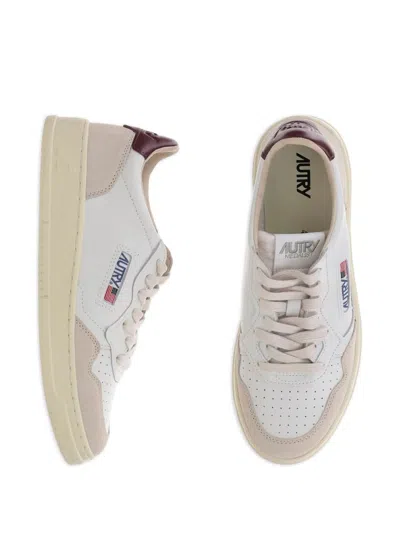 Autry Medalist Low Sneakers In White And Burgundy Suede And Leather In Multi
