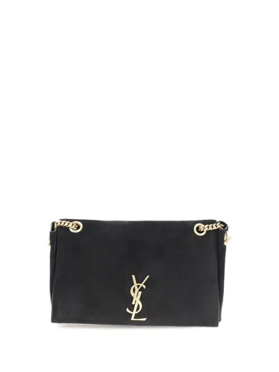 Saint Laurent Kate Medium Reversible Ysl Crossbody Bag In Suede And Smooth Leather In Black