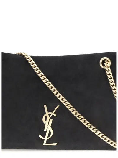 Saint Laurent Kate Medium Reversible Ysl Crossbody Bag In Suede And Smooth Leather In Black