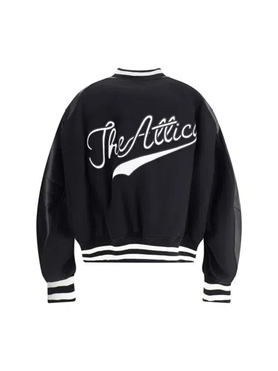 Attico Bomber Jacket With Ribbed Cuffs And Hem In Black