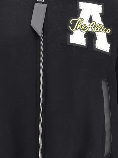 Attico Bomber Jacket With Ribbed Cuffs And Hem In Black