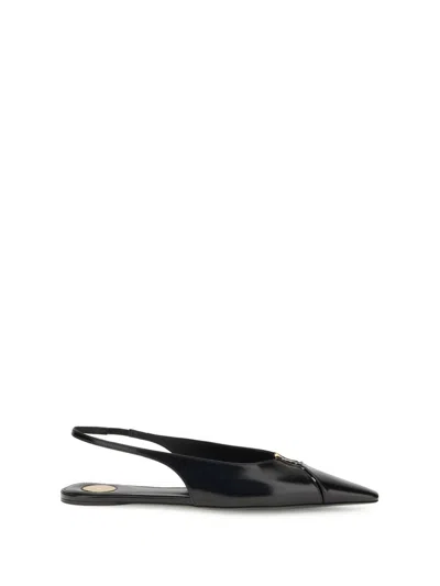 Saint Laurent Leather Slingback Ballet Flats With Pointed Toe In Black