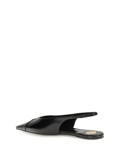 Saint Laurent Leather Slingback Ballet Flats With Pointed Toe In Black