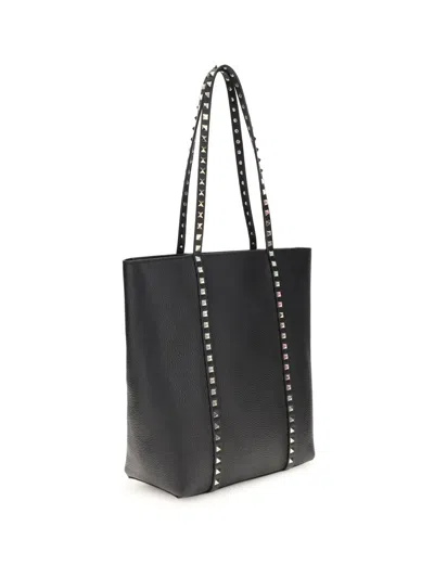 Valentino Rockstud Leather Tote Bag In Black