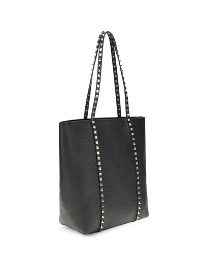 Valentino Rockstud Leather Tote Bag In Black