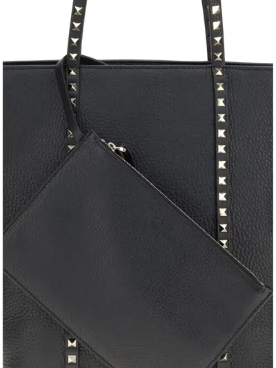 Valentino Rockstud Leather Tote Bag In Black