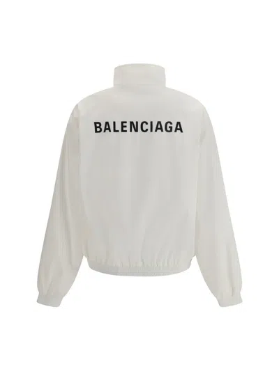 Balenciaga High Collar Zip Jacket With Bold Logo Detailing In White
