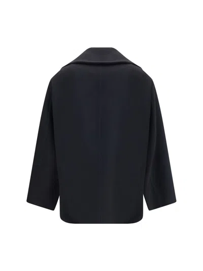 Saint Laurent Short Double-breasted Coat In Black