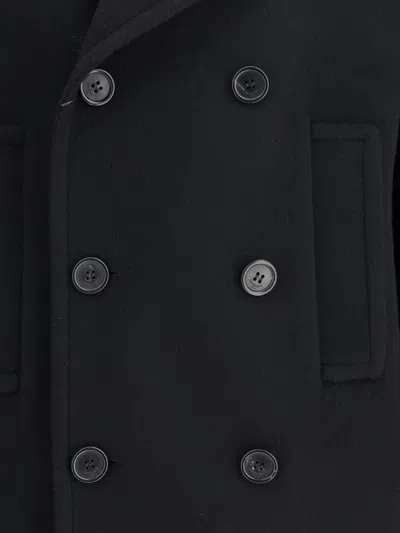 Saint Laurent Short Double-breasted Coat In Black