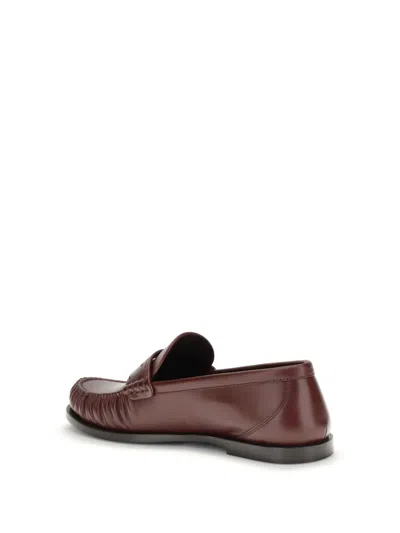 Saint Laurent Cassandre Smooth Leather Penny Loafers In Brown