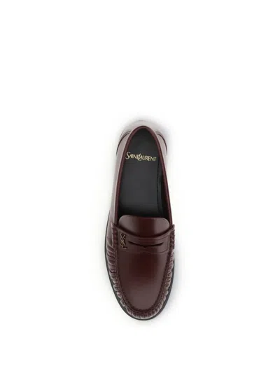 Saint Laurent Cassandre Smooth Leather Penny Loafers In Brown
