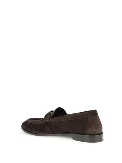 Saint Laurent Cassandre-detail Suede Loafers In Brown