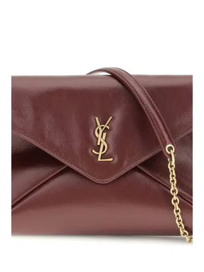 Saint Laurent Cassandre Chain Clutch Bag In Burgundy