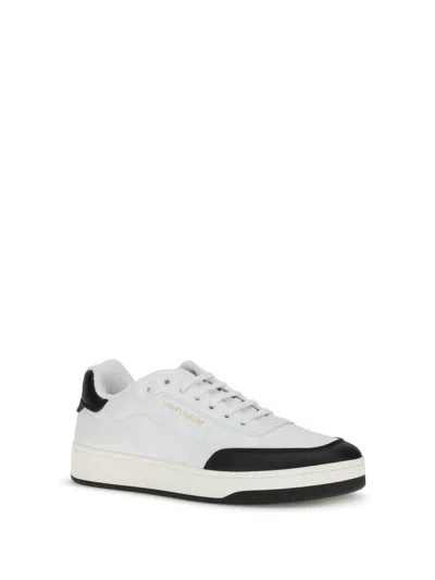 Saint Laurent Smooth Leather Sneakers Contrast Panel In White