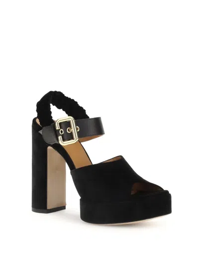 Chloé Paddington Leather-trimmed Velvet Platform Sandals In Black