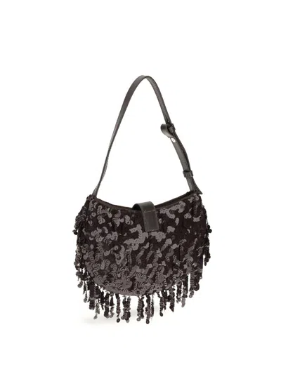 Staud Chic Sequin Shoulder Bag With Adjustable Strap In Brown