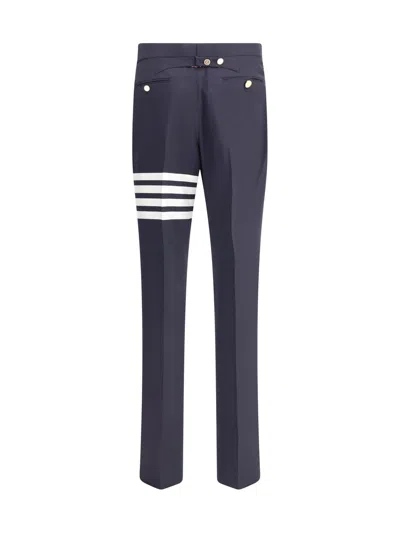 Thom Browne Trousers With Adjustable Martingale Strap In Blue