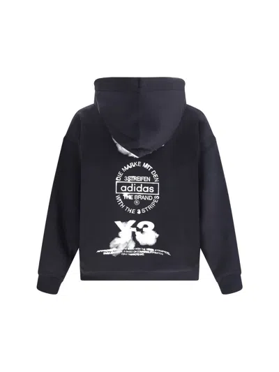 Y-3 Graphic Black Cotton Hoodie With Contrasting White Artwork In Black