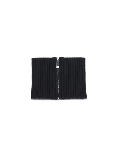 Sa Su Phi Ribbed Knit Scarf With Central Silver Zipper In Black