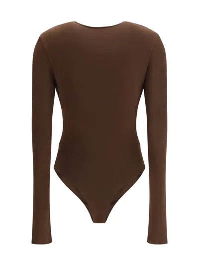 The Andamane Deep-v-neck Bodysuit In Brown