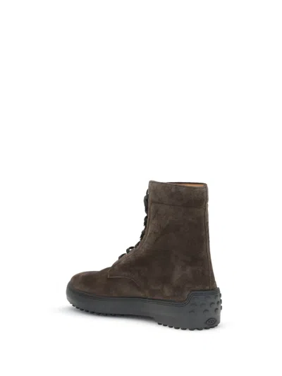 Tod's Suede Ankle Boots With Round Toe And Rubber Sole In Brown