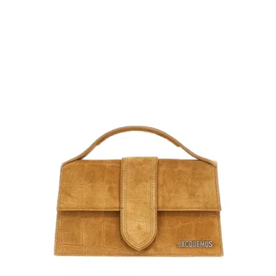 Jacquemus The Mini Bambino Suede Top Handle Bag In Brown