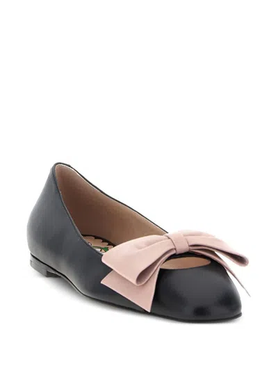 Valentino Round Toe Ballerina Shoes With Bow Detail In Black