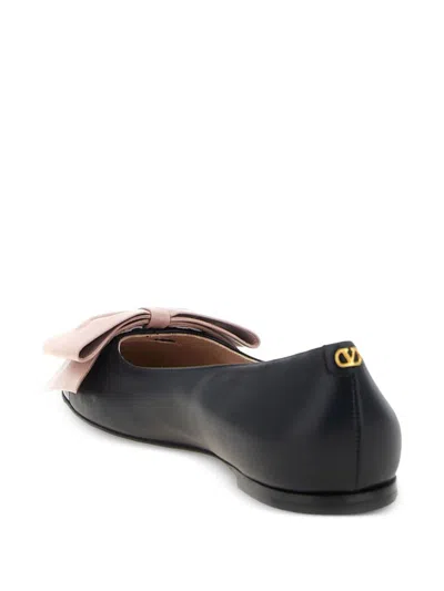 Valentino Round Toe Ballerina Shoes With Bow Detail In Black