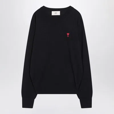 Ami Alexandre Mattiussi Ami Paris Ami De Coeur Wool Crewneck Sweater In Black
