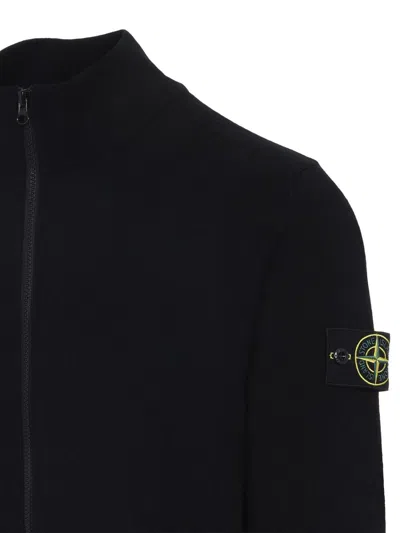 Stone Island High Collar Ribbed Cuffs Side Pockets Sweatshirt In Black