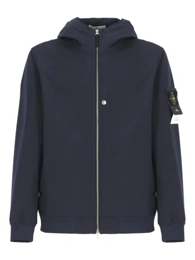 Stone Island Men Soft Shell-r Technology Logo Jacket In Blue
