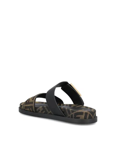 Fendi Leather Sandals With Double Strap And Buckle In Black