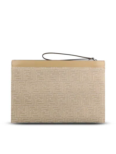 Fendi Ff Medium Flat Pouch In Neutral