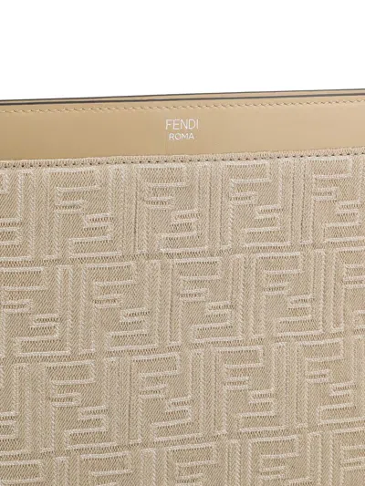 Fendi Ff Medium Flat Pouch In Neutral
