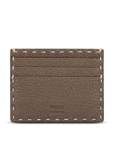 Fendi Brown Selleria Card Holder With 100 Hand-sewn Topstitches In Brown