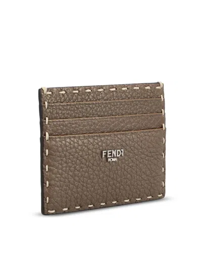 Fendi Brown Selleria Card Holder With 100 Hand-sewn Topstitches In Brown