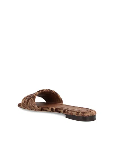 Fendi Sunshine Logo-embroidered Velvet Flat Sandals In Brown