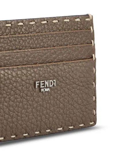 Fendi Brown Selleria Card Holder With 100 Hand-sewn Topstitches In Brown