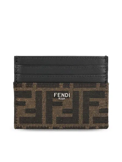 Fendi Three-compartment Jacquard Card Holder With Stama Logo In Brown