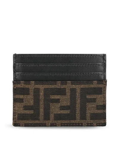 Fendi Three-compartment Jacquard Card Holder With Stama Logo In Brown