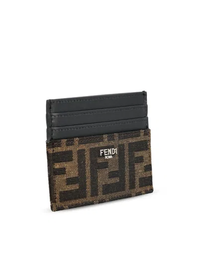 Fendi Three-compartment Jacquard Card Holder With Stama Logo In Brown