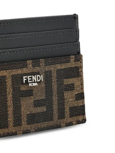 Fendi Three-compartment Jacquard Card Holder With Stama Logo In Brown