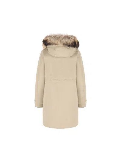 Woolrich Fur-trimmed Hooded Coat In Brown