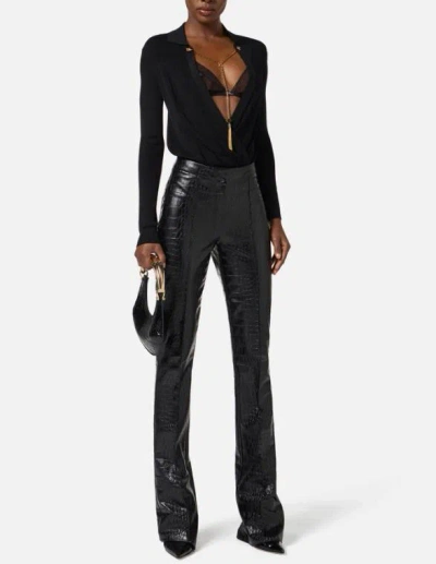 Elisabetta Franchi Body In Viscose And Silk Knit With Chain In Black