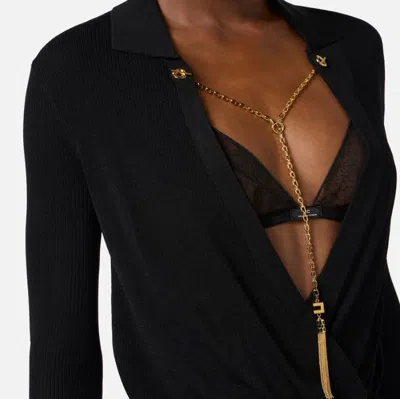 Elisabetta Franchi Body In Viscose And Silk Knit With Chain In Black